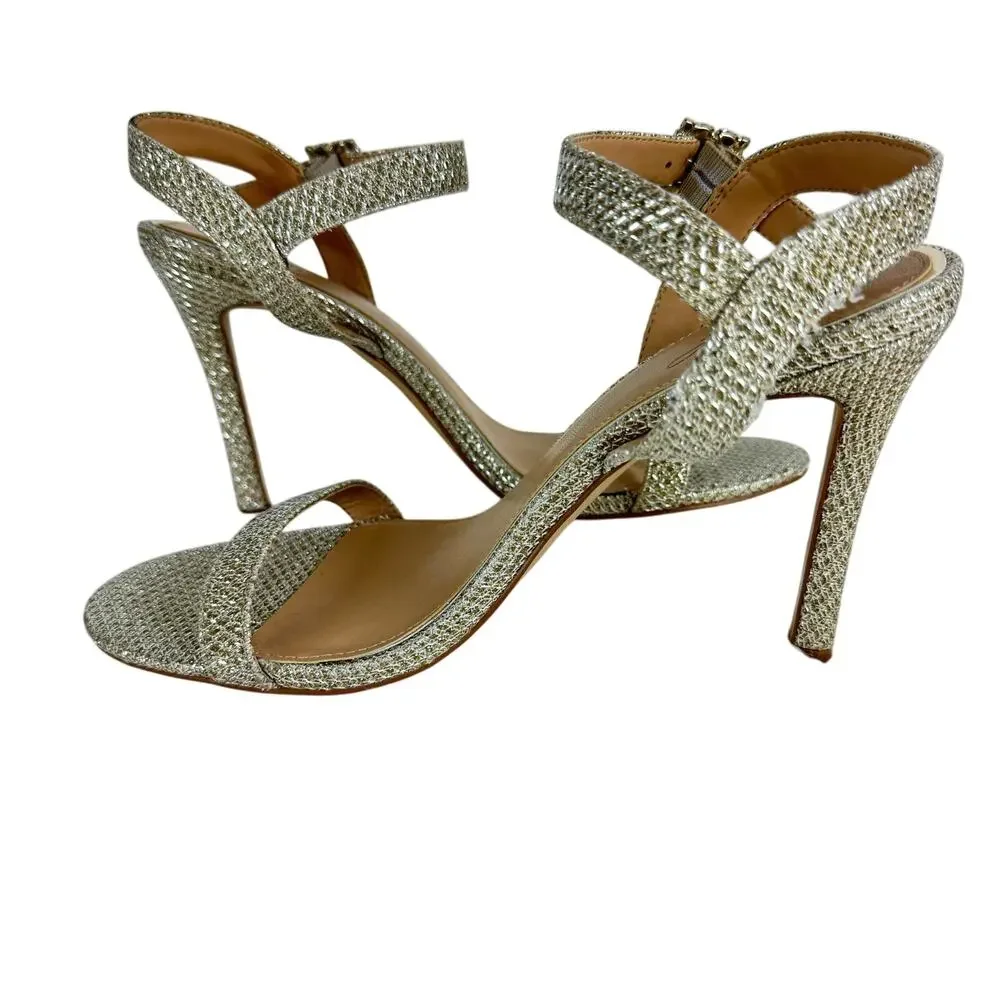 JEWEL‎ BADGLEY MISCHKA ARLINA GLITTER HEELED SANDALS IN GOLD NWOB WOMEN'S SIZE 9